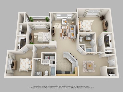 Floor plan for 3 beds, 2 baths, 1435 sqft